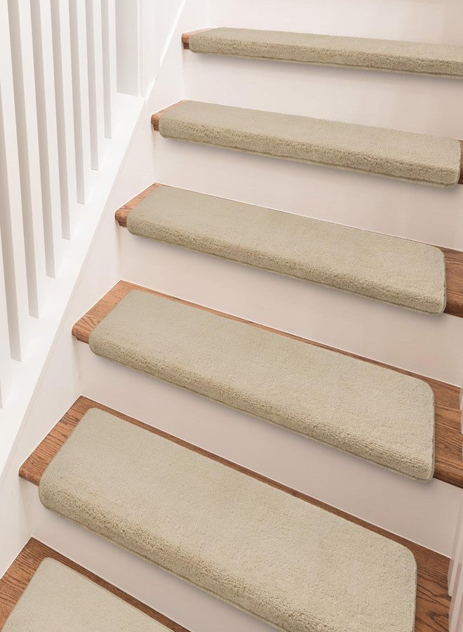 PURE ERA Carpet Stair Treads Ultra Plush 9.5" X 30"Soft Bullnose Indoor Stair Protectors Pet-Friendly Non-Slip Skid Resistant Tape Free Washable Reusable(2 Pieces,Beige) - Image 1